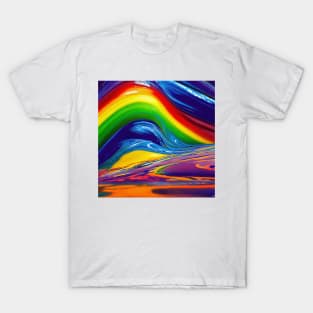 Liquid Colors Flowing Infinitely - Heavy Texture Swirling Thick Wet Paint - Abstract Inspirational Rainbow Drips T-Shirt